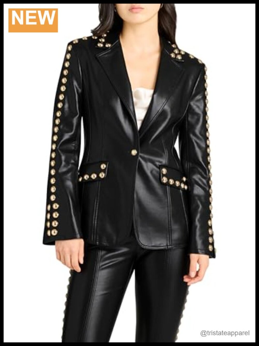 Vegan Leather Studded Milly Jacket with Dome Details
